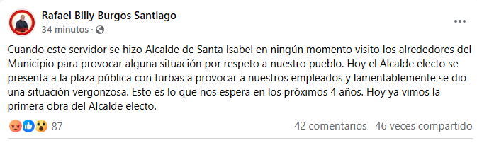 Tensión política en Santa Isabel tras presencia del nuevo alcalde en la plaza pública