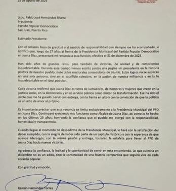 Alcalde de Juana Díaz anuncia su renuncia a la presidencia municipal del PPD