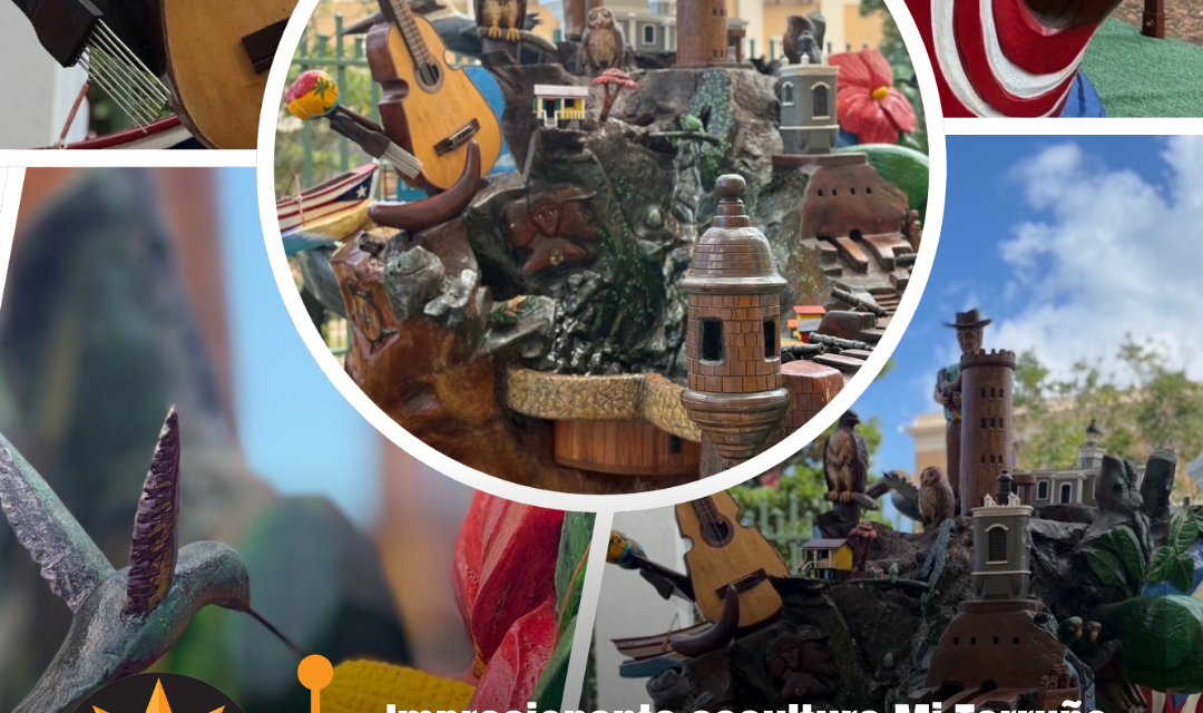 La pieza, elaborada en la raíz de un árbol centenario de caoba caído durante el huracán María, integra símbolos y elementos de la cultura puertorriqueña