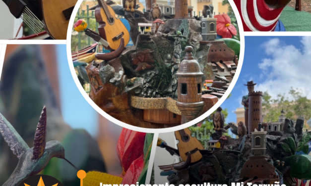 La pieza, elaborada en la raíz de un árbol centenario de caoba caído durante el huracán María, integra símbolos y elementos de la cultura puertorriqueña