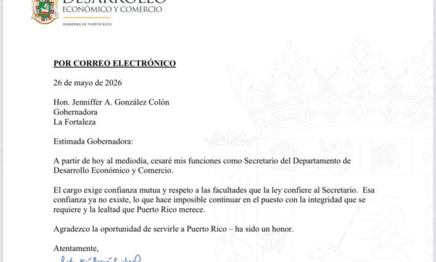 Renuncia secretario del Departamento de Desarrollo Económico y Comercio