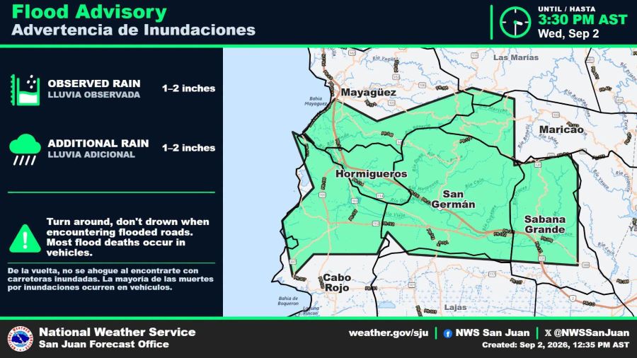 Servicio Nacional de Meteorología emite advertencias por inundaciones para municipios del oeste